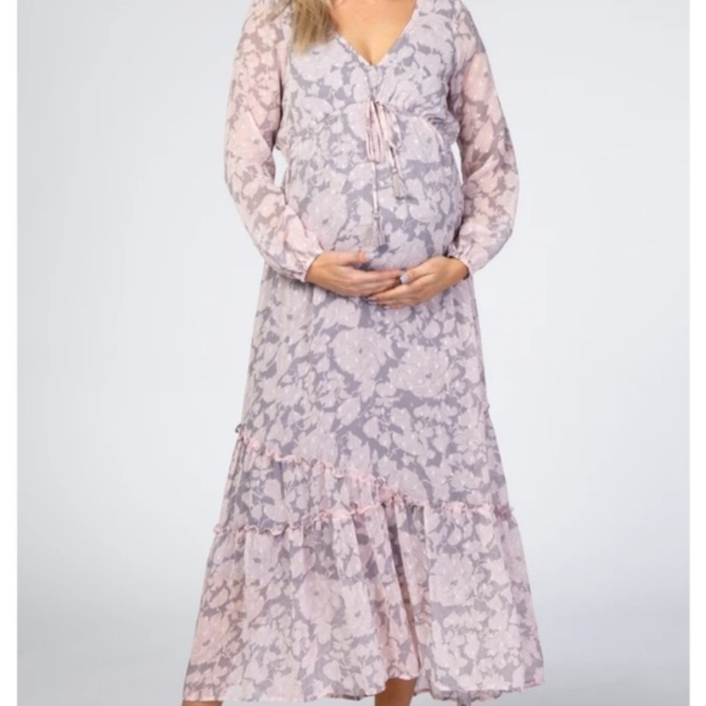 Lovestitch Pink Blush Maternity Dress in Pink and Gray
